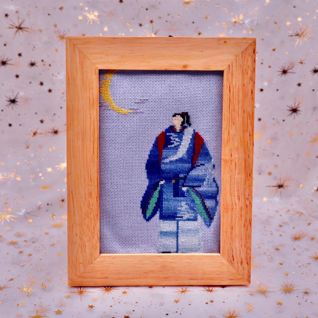 月を見上げる武士 クロスステッチ刺繍1枚目の画像